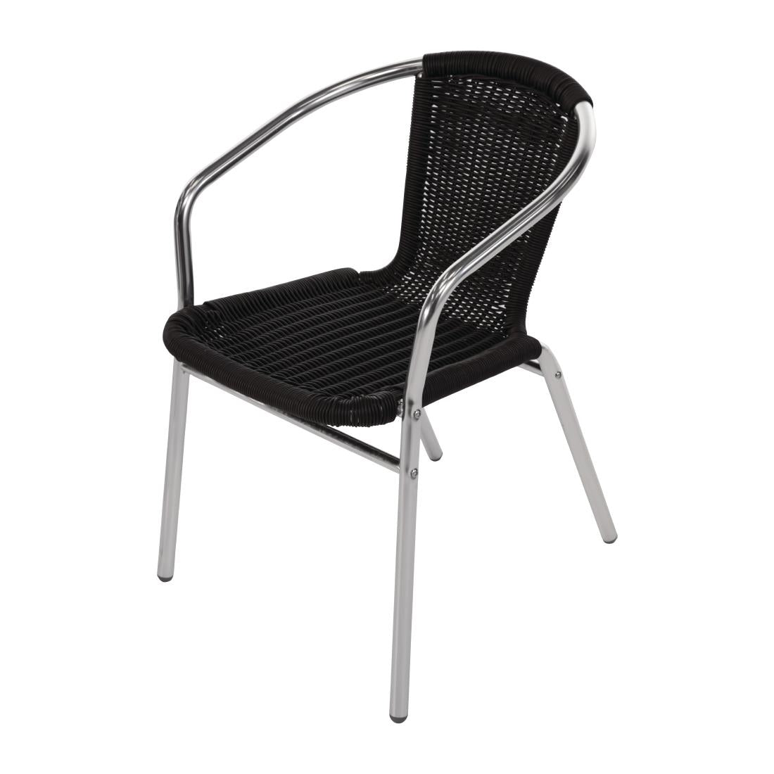 Bolero Black Wicker Chair with Aluminium Frame (4 Pack) • PAS-U507