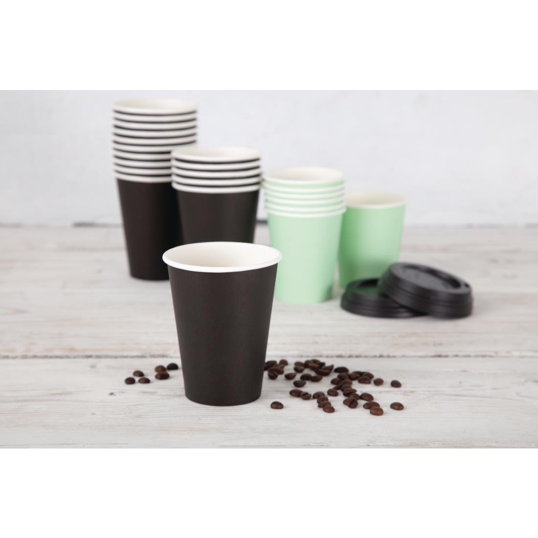 Fiesta Recyclable Takeaway Coffee Cups Single Wall Black 340ml (Pack of 50) • PAS-GF043