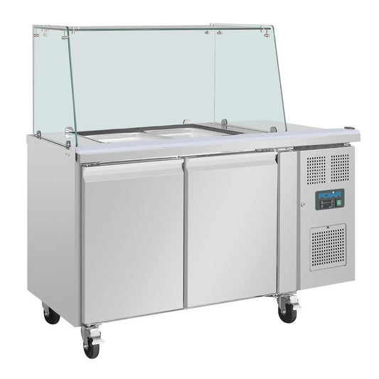 Polar U-Series GN Saladette Counter with Square Sneeze Guard 2 Door • PAS-UA017-A