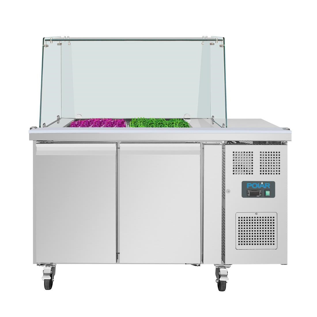 Polar U-Series GN Saladette Counter with Square Sneeze Guard 2 Door • PAS-UA017-A