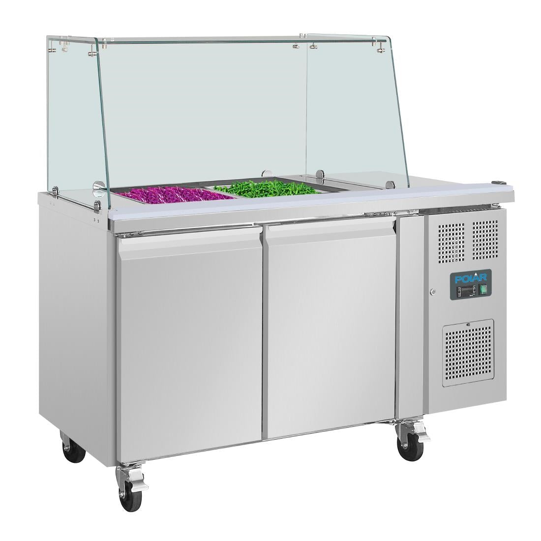 Polar U-Series GN Saladette Counter with Square Sneeze Guard 2 Door • PAS-UA017-A