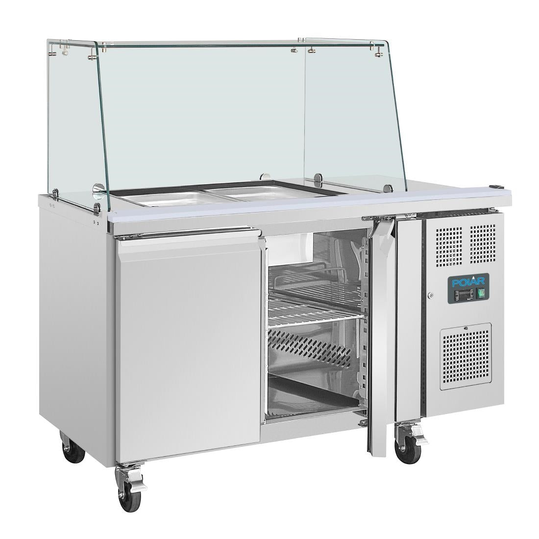 Polar U-Series GN Saladette Counter with Square Sneeze Guard 2 Door • PAS-UA017-A