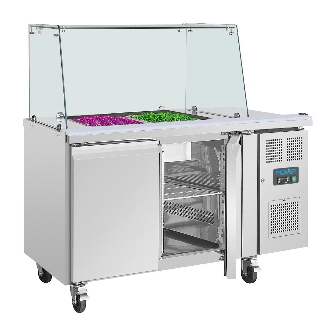 Polar U-Series GN Saladette Counter with Square Sneeze Guard 2 Door • PAS-UA017-A