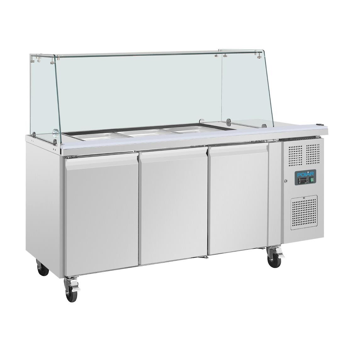 Polar U-Series GN Saladette Counter with Square Sneeze Guard 3 Door • PAS-UA018-A