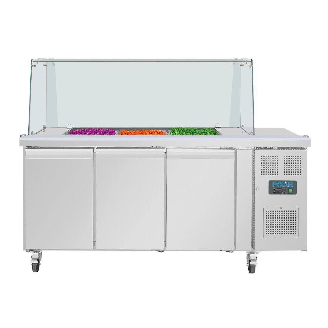 Polar U-Series GN Saladette Counter with Square Sneeze Guard 3 Door • PAS-UA018-A