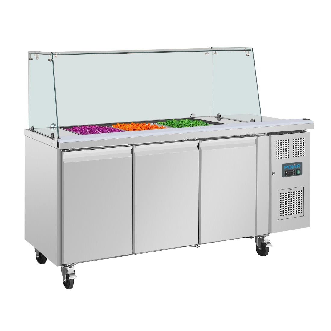 Polar U-Series GN Saladette Counter with Square Sneeze Guard 3 Door • PAS-UA018-A