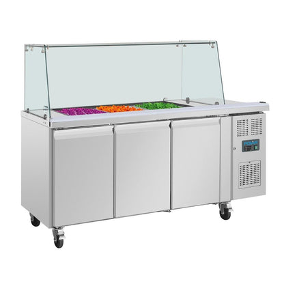 Polar U-Series GN Saladette Counter with Square Sneeze Guard 3 Door • PAS-UA018-A