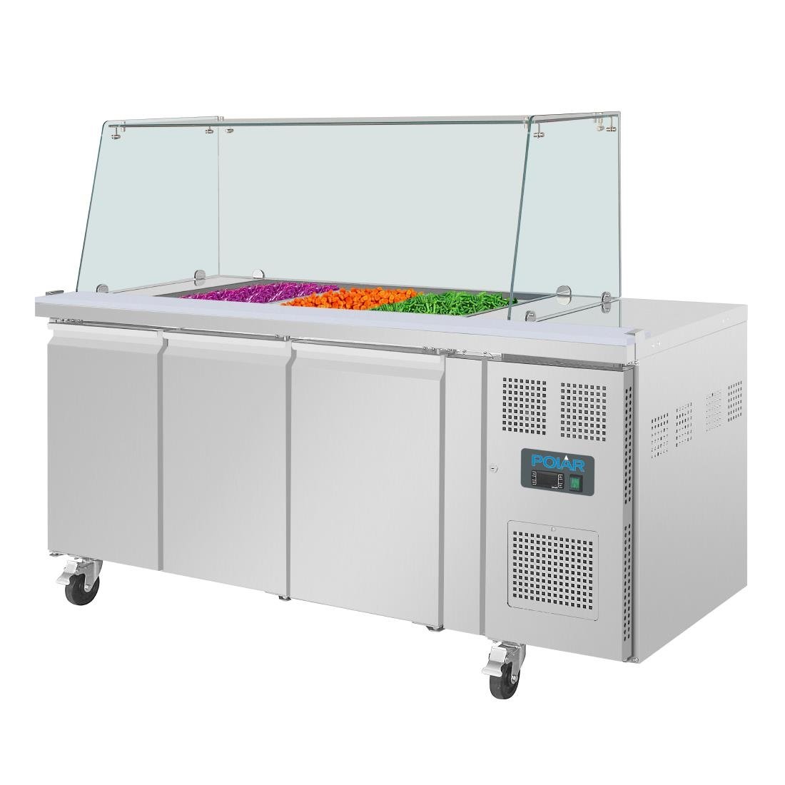 Polar U-Series GN Saladette Counter with Square Sneeze Guard 3 Door • PAS-UA018-A