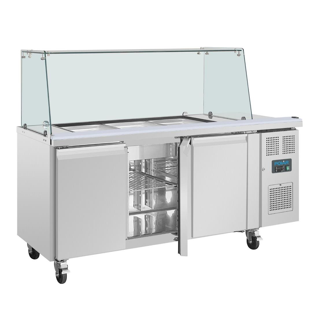 Polar U-Series GN Saladette Counter with Square Sneeze Guard 3 Door • PAS-UA018-A