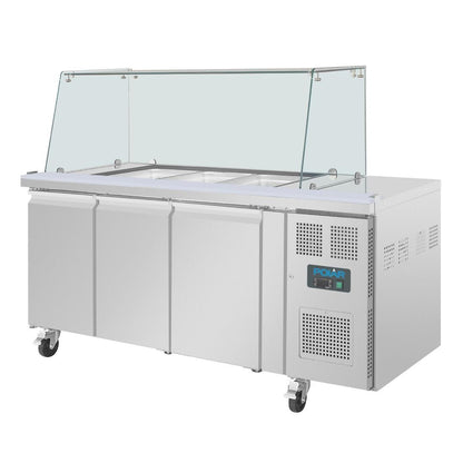 Polar U-Series GN Saladette Counter with Square Sneeze Guard 3 Door • PAS-UA018-A