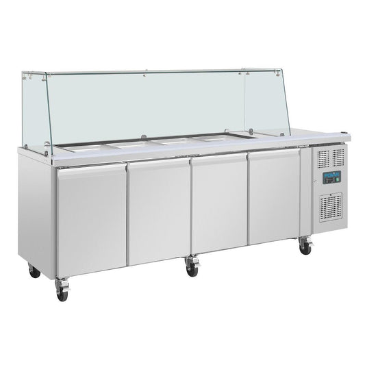 Polar U-Series GN Saladette Counter with Square Sneeze Guard 4 Door • PAS-UA019-A