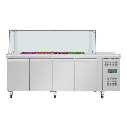 Polar U-Series GN Saladette Counter with Square Sneeze Guard 4 Door • PAS-UA019-A