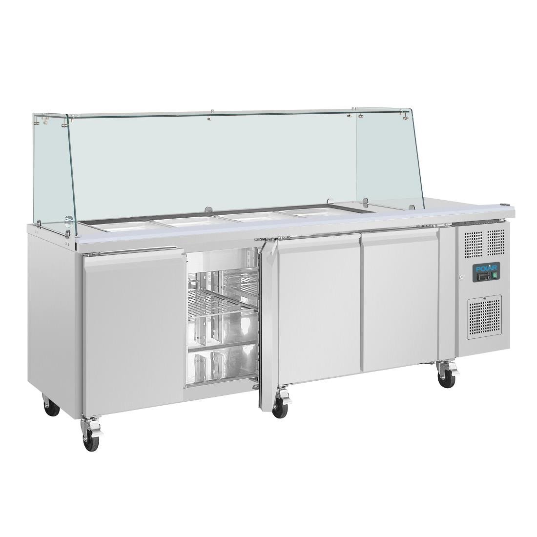 Polar U-Series GN Saladette Counter with Square Sneeze Guard 4 Door • PAS-UA019-A