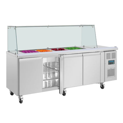 Polar U-Series GN Saladette Counter with Square Sneeze Guard 4 Door • PAS-UA019-A