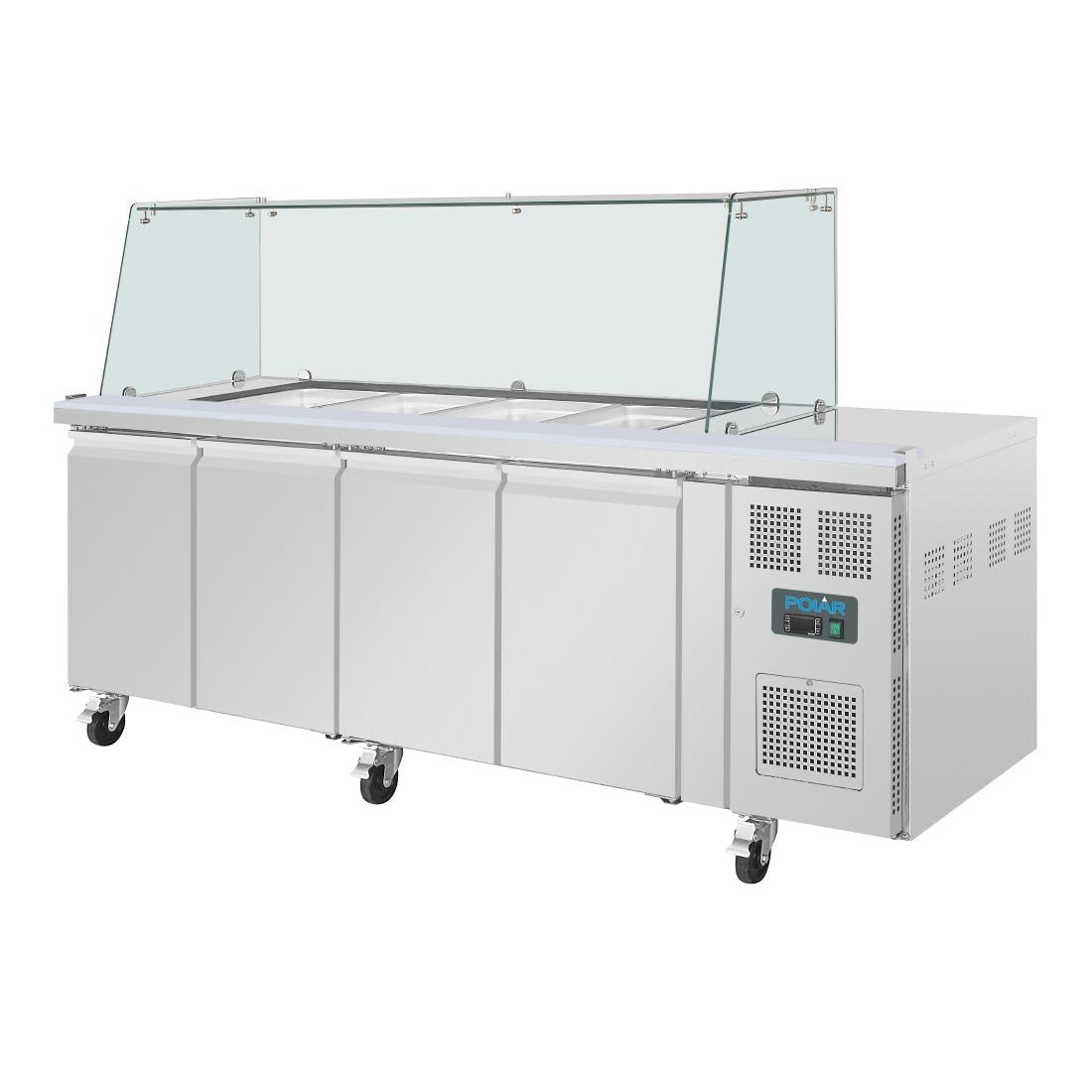 Polar U-Series GN Saladette Counter with Square Sneeze Guard 4 Door • PAS-UA019-A