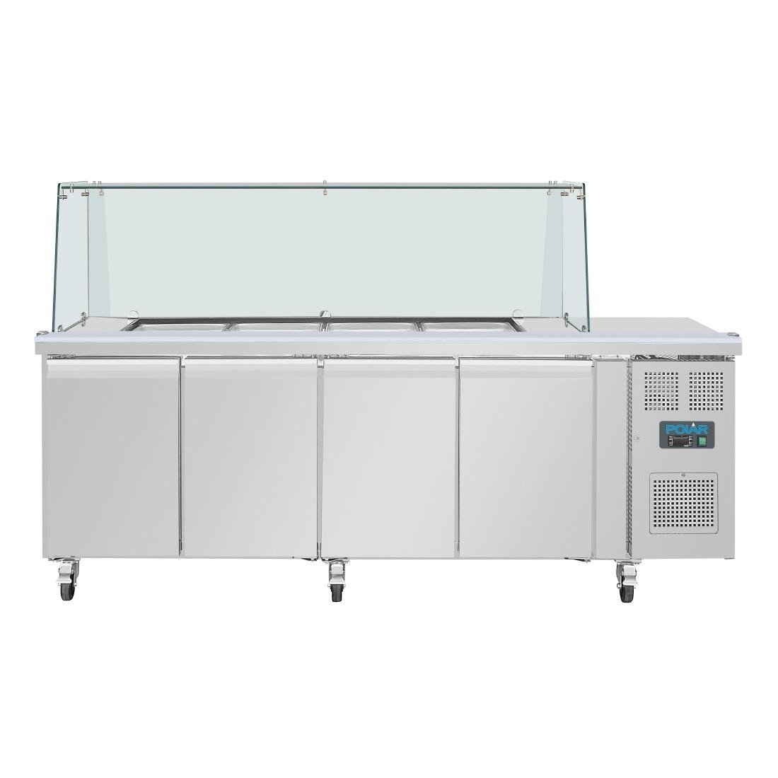 Polar U-Series GN Saladette Counter with Square Sneeze Guard 4 Door • PAS-UA019-A