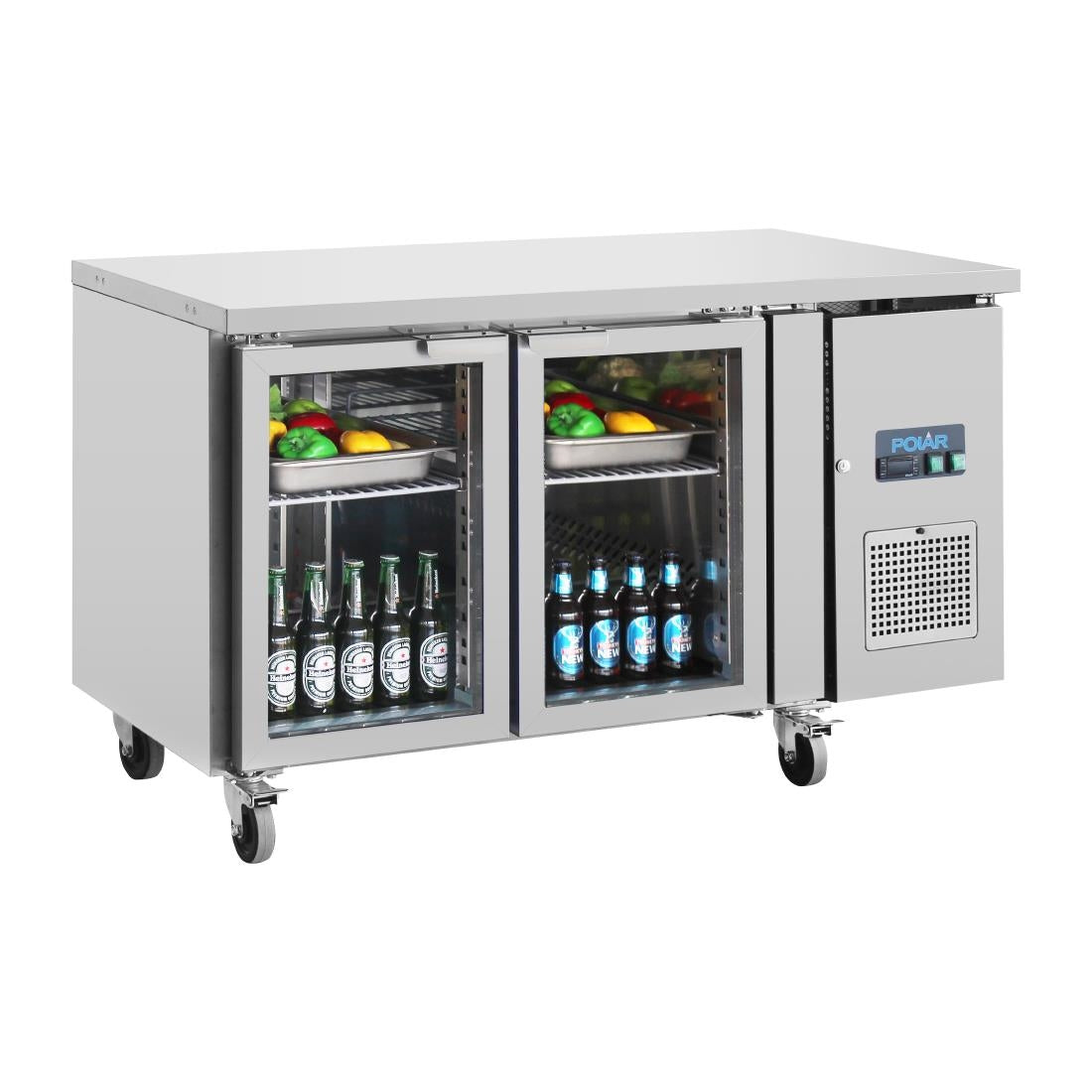 Polar U-Series 2 Door Counter Fridge with Glass Doors 205Ltr • PAS-UA023-A