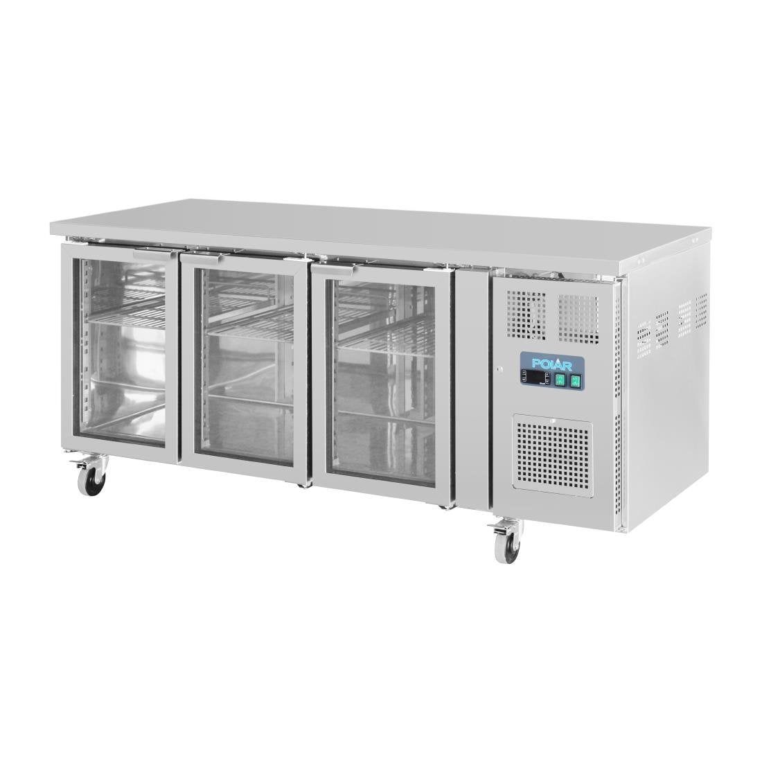 Polar U-Series 3 Door Counter Fridge with Glass Doors • PAS-UA024-A