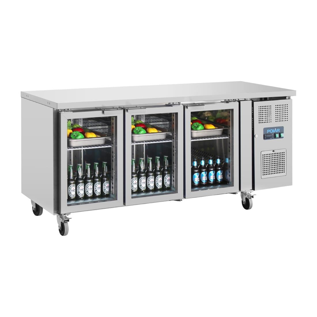 Polar U-Series 3 Door Counter Fridge with Glass Doors 358Ltr • PAS-UA024-A