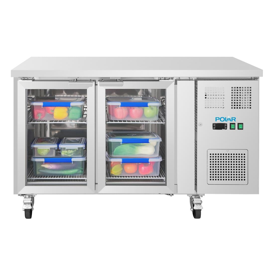 Polar U-Series Two Door Counter Fridge with Glass Doors • PAS-UA068-A