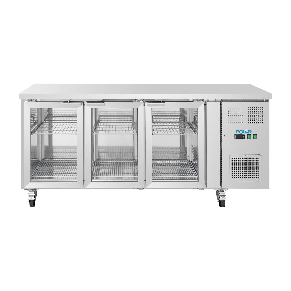 Polar U-Series Three Door Counter Fridge with Glass Doors 465Ltr • PAS-UA069-A