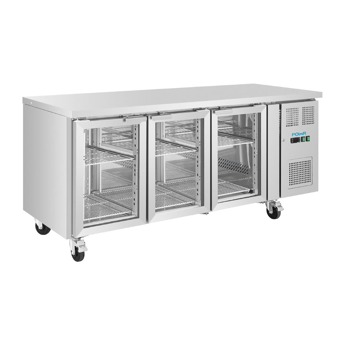 Polar U-Series Three Door Counter Fridge with Glass Doors 465Ltr • PAS-UA069-A