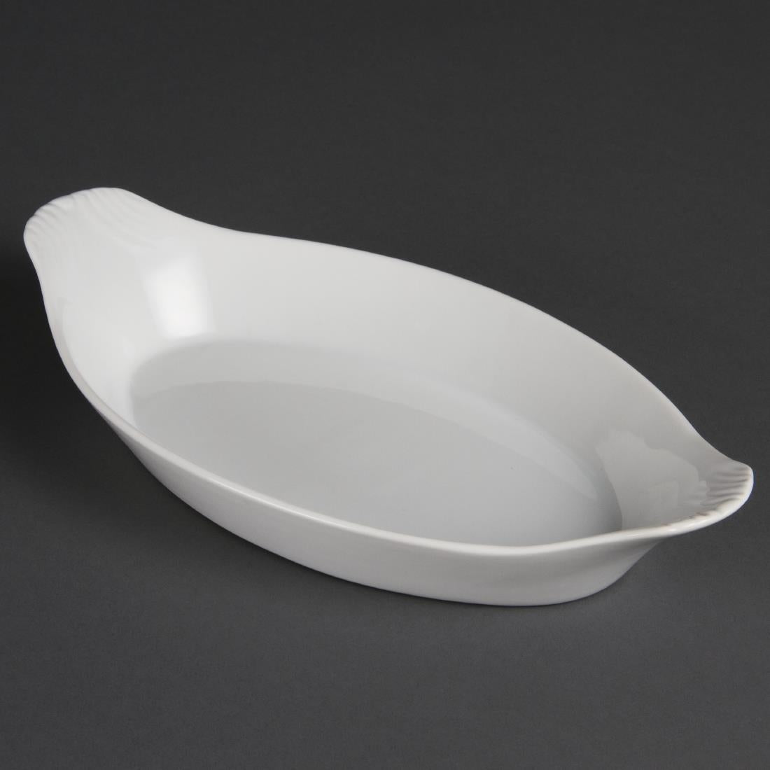 Olympia Whiteware Oval Eared Dish - 600ml 20.2fl oz (6 Pack) (Size: 53(H) x 289(W) x 166(D)mm. Pack Quantity: 6) • PAS-W411