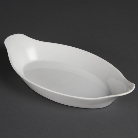 Olympia Whiteware Oval Eared Dish - 600ml 20.2fl oz (6 Pack) (Size: 53(H) x 289(W) x 166(D)mm. Pack Quantity: 6) • PAS-W411