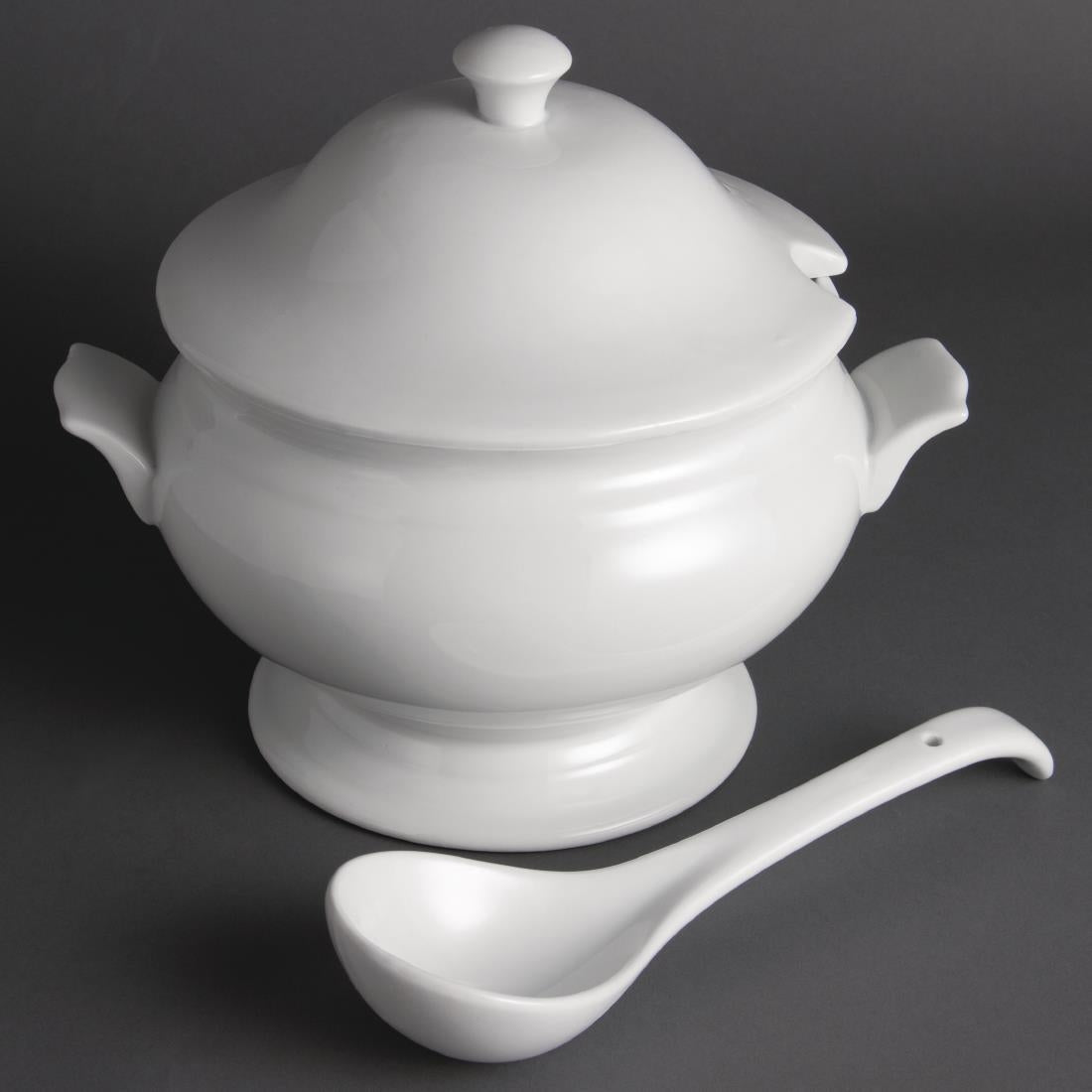 Olympia Whiteware Soup Tureen & Ladle White - 227x250mm • PAS-Y094