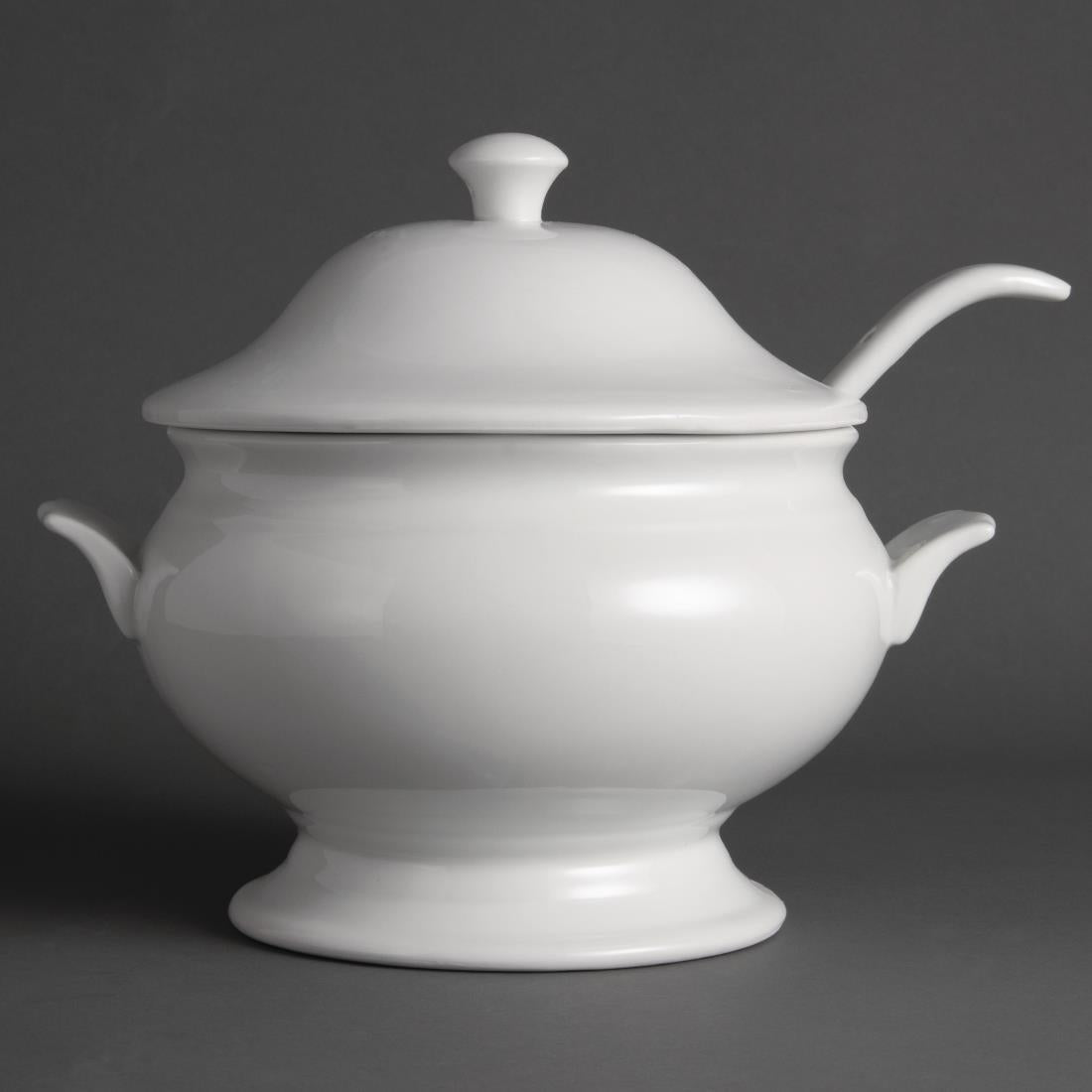 Olympia Whiteware Soup Tureen & Ladle White - 227x250mm • PAS-Y094