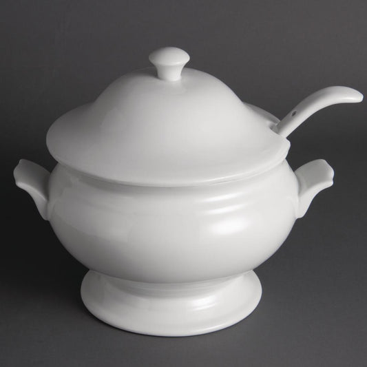 Olympia Whiteware Soup Tureen & Ladle White - 227x250mm • PAS-Y094