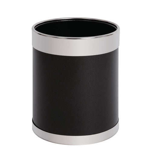 Bolero Black Waste Paper Bin with Silver Rim • PAS-Y805