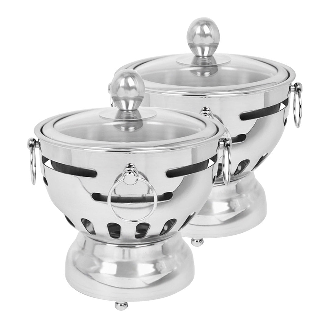 SOGA 2X Stainless Steel Mini Asian Buffet Hot Pot Single Person Shabu Alcohol Stove Burner with Glass Lid LUZ-ChafingDishHotPot7X2