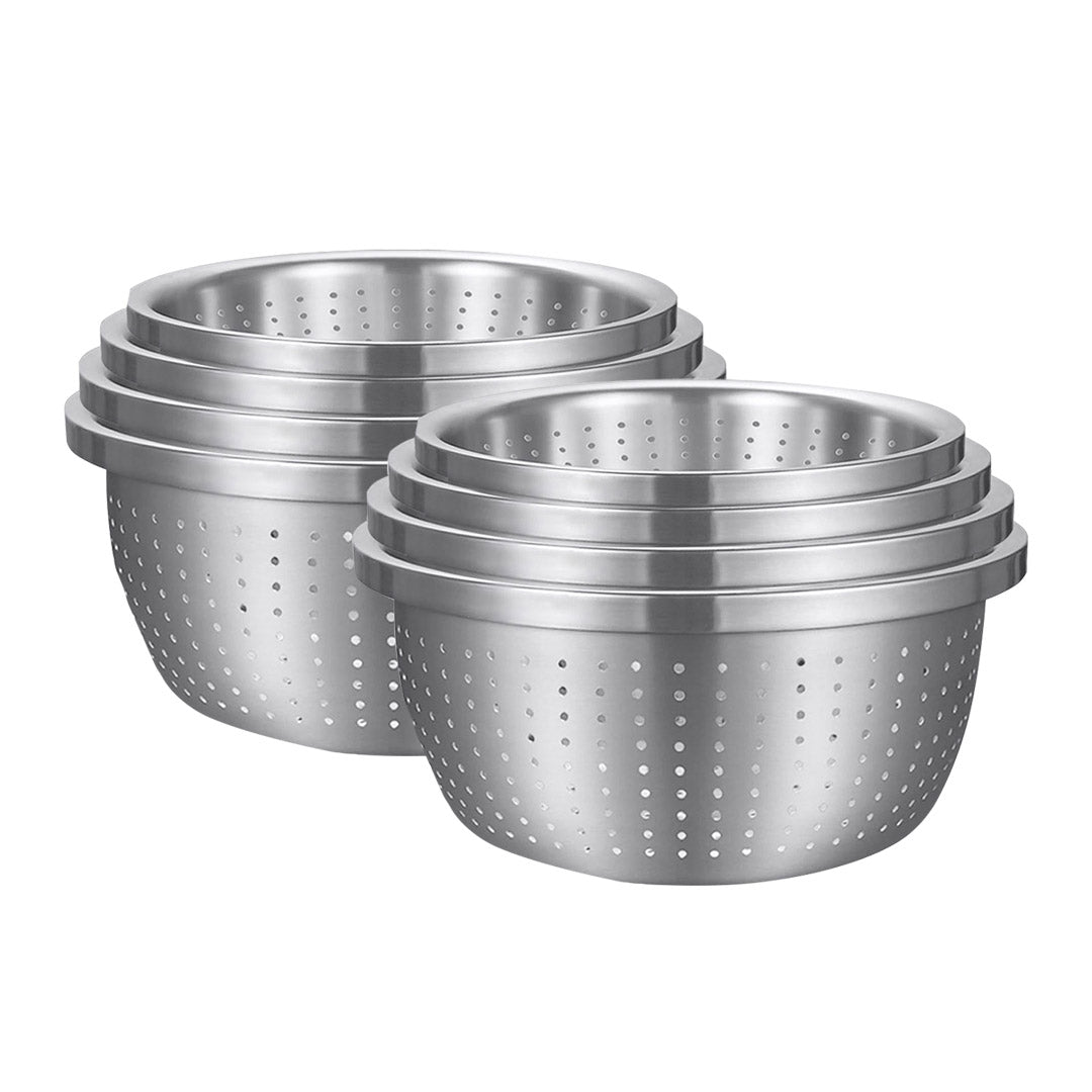SOGA 2X Stainless Steel Nesting Basin Colander Perforated Kitchen Sink Washing Bowl Metal Basket Strainer Set of 4 LUZ-Bowl615X2