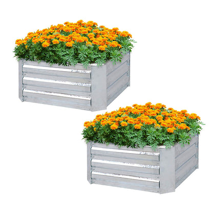 SOGA 2X 60cm Square Galvanised Raised Garden Bed Vegetable Herb Flower Outdoor Planter Box LUZ-MetalBSil515X2