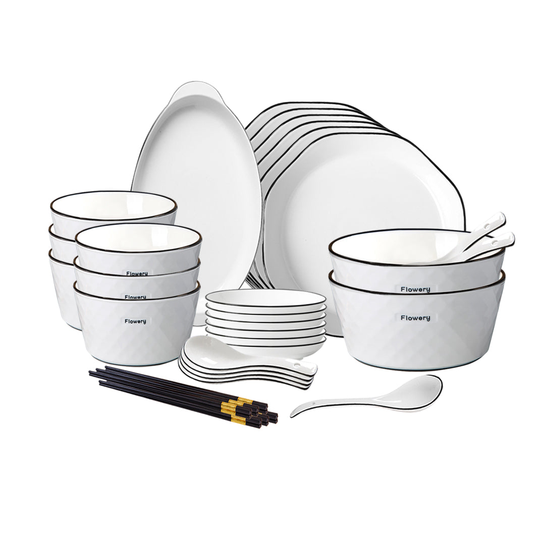 SOGA Diamond Pattern Ceramic Dinnerware Crockery Soup Bowl Plate Server Kitchen Home Decor Set of 22 LUZ-BowlG624