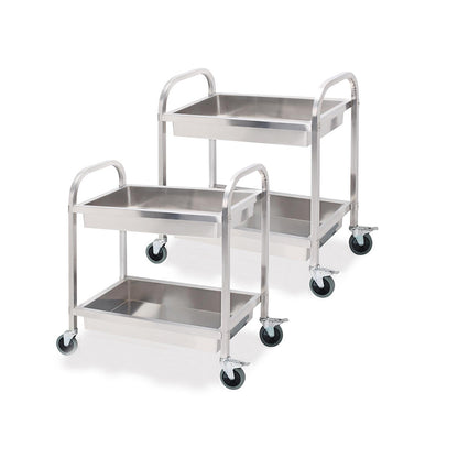 SOGA 2X 2 Tier 85x45x90cm Stainless Steel Kitchen Trolley Bowl Collect Service Food Cart Medium LUZ-FoodCart1202X2