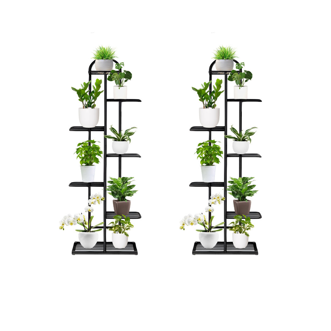 SOGA 2X 7 Tier 8 Pots Black Metal Plant Stand Flowerpot Display Shelf Rack Indoor Home Office Decor LUZ-FPotH05X2