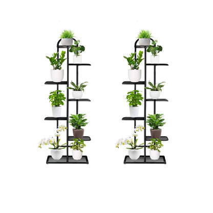 SOGA 2X 7 Tier 8 Pots Black Metal Plant Stand Flowerpot Display Shelf Rack Indoor Home Office Decor LUZ-FPotH05X2