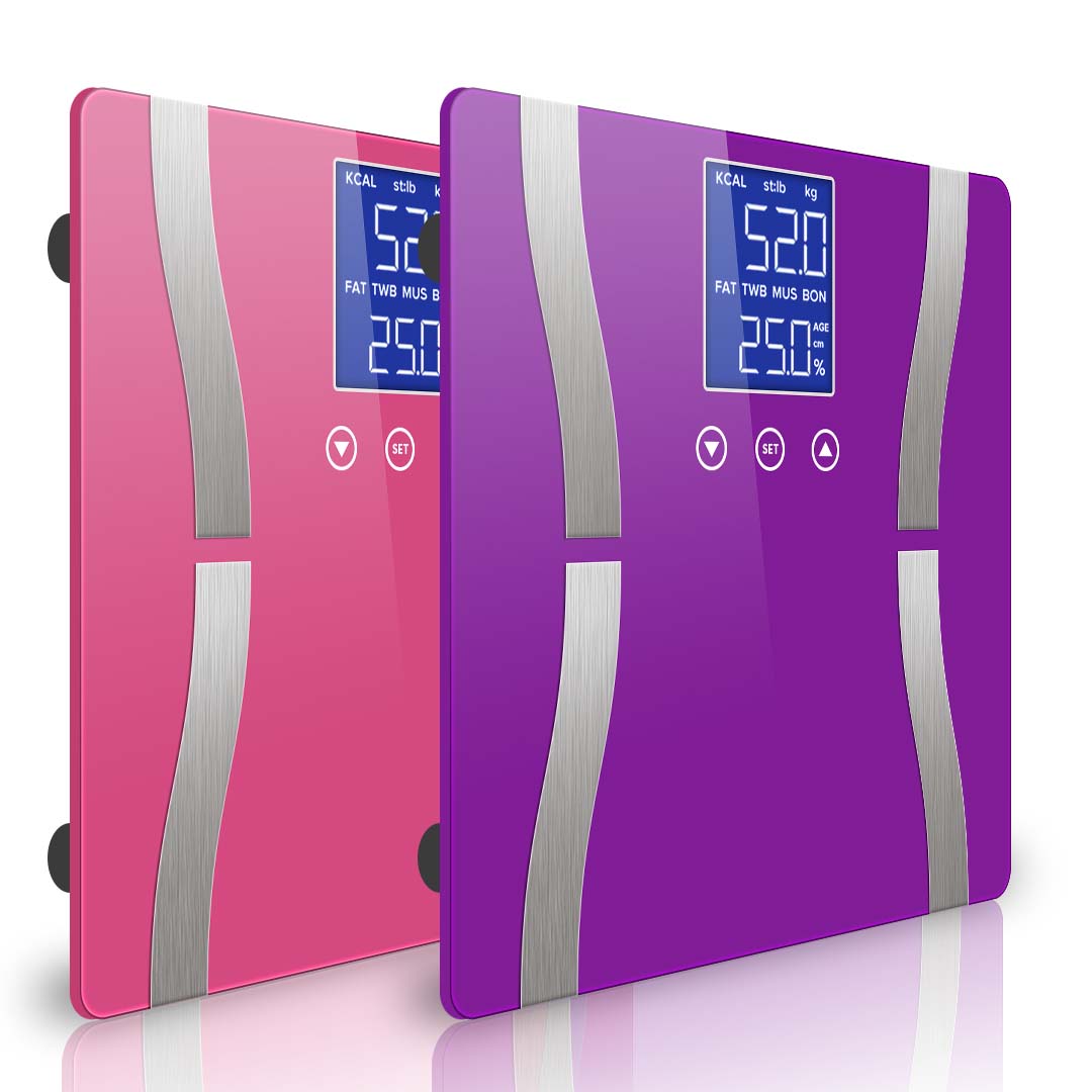 SOGA 2X Digital Body Fat Scale Bathroom Scales Weight Gym Glass Water LCD Purple/Pink LUZ-BodyFatScalePUR-PNK