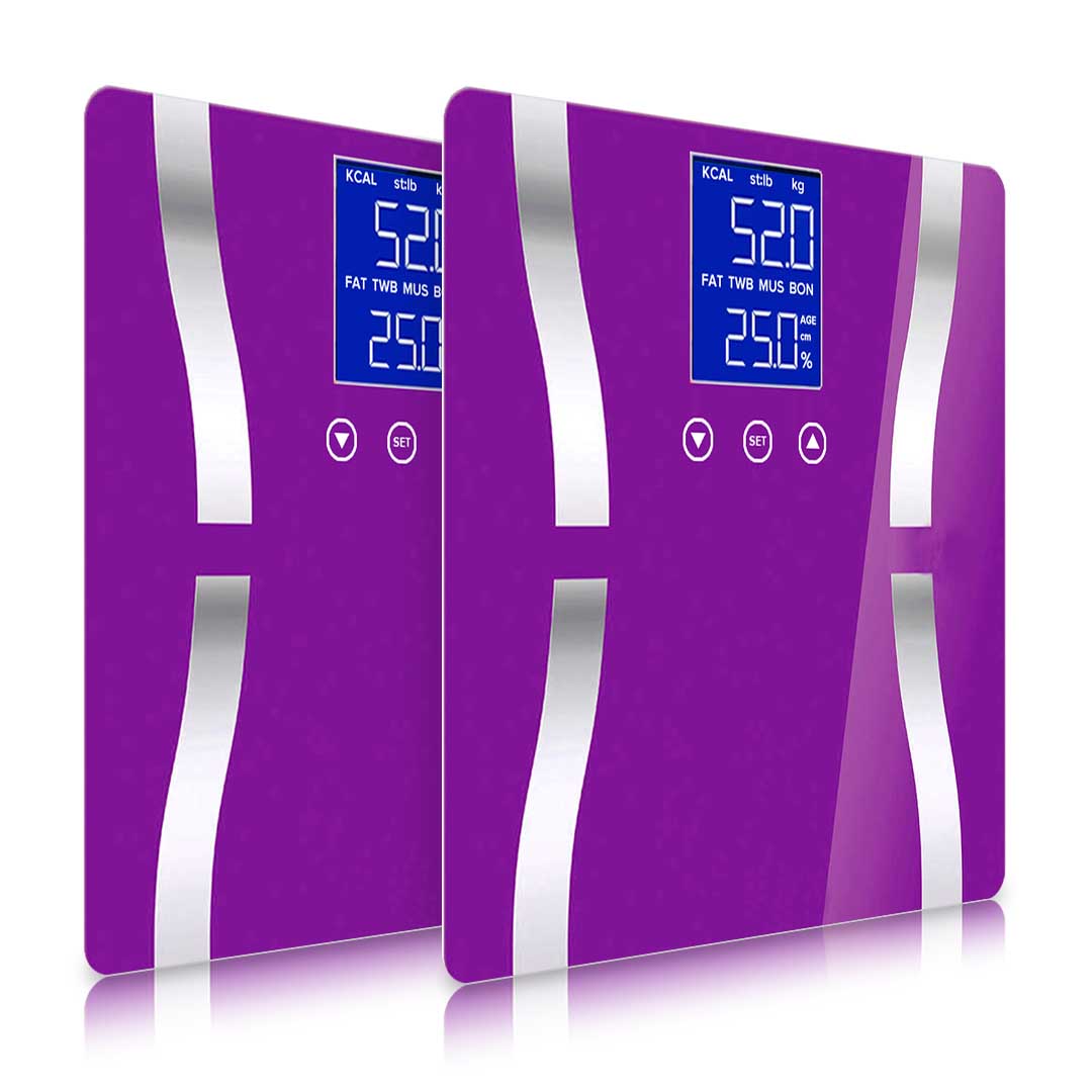 SOGA 2X Glass LCD Digital Body Fat Scale Bathroom Electronic Gym Water Weighing Scales Purple LUZ-BodyFatScalePurpreX2