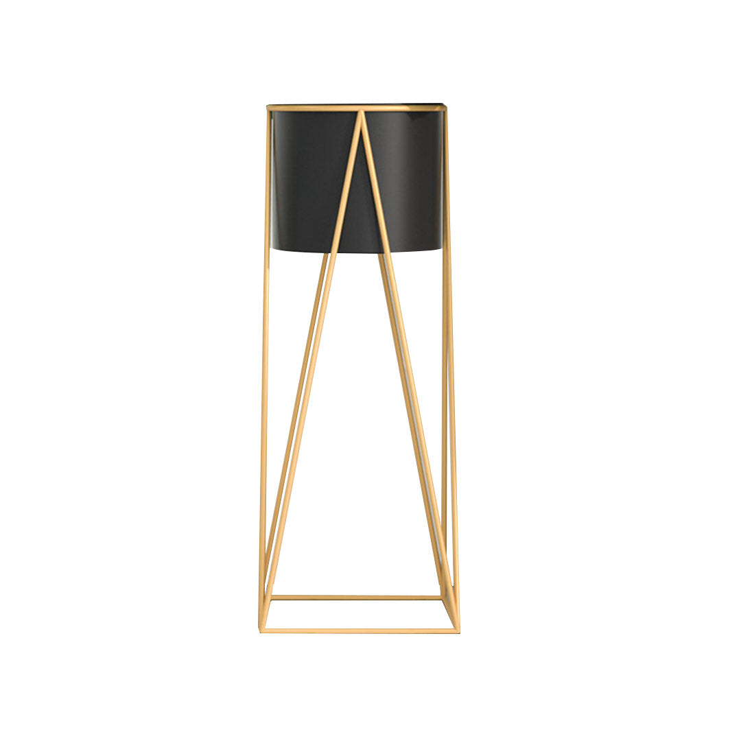 SOGA 70cm Gold Metal Plant Stand with Black Flower Pot Holder Corner Shelving Rack Indoor Display LUZ-FPotH72BLK