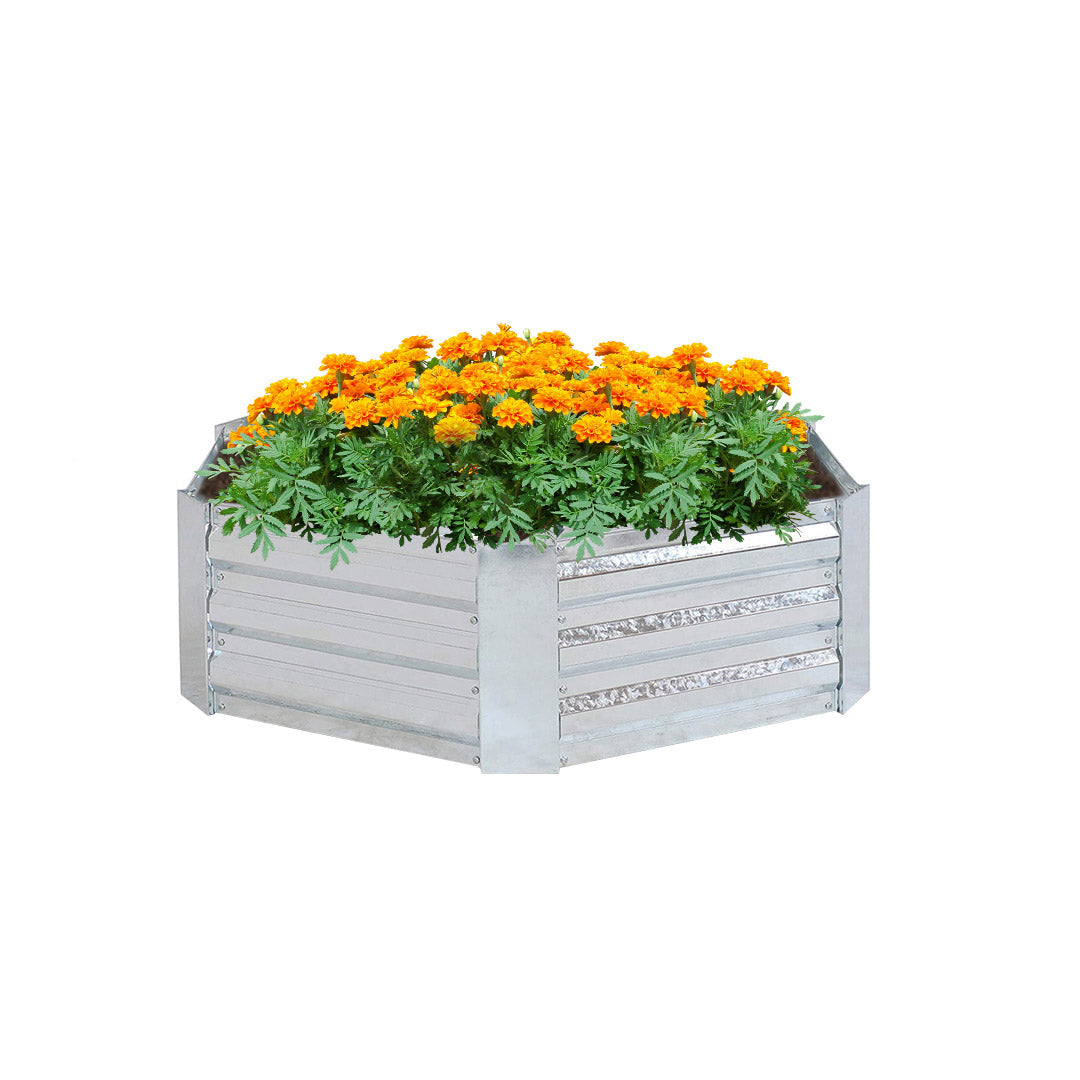 SOGA 60cm Hexagon Shape Galvanised Raised Garden Bed Vegetable Herb Flower Outdoor Planter Box LUZ-MetalBSil519