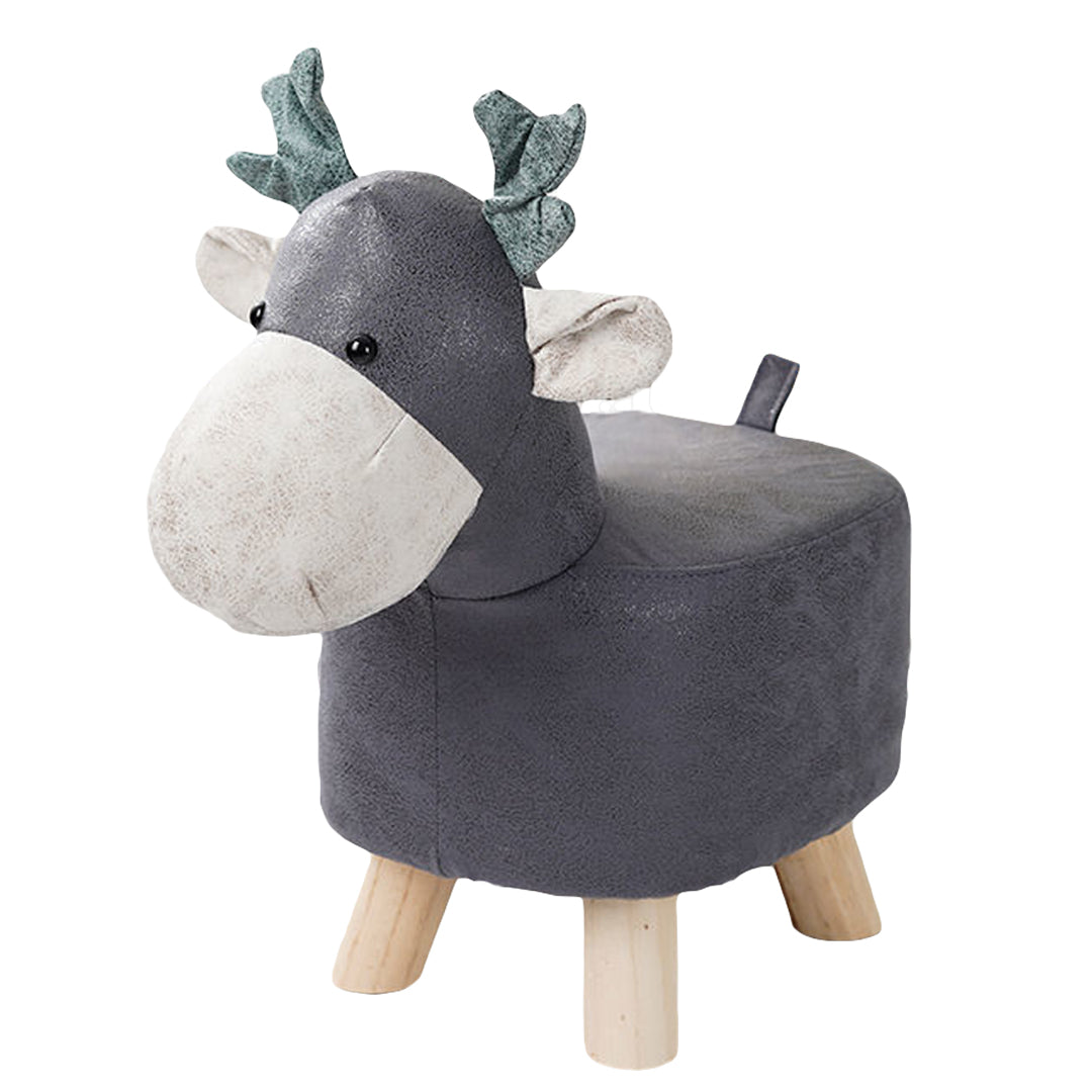 SOGA Grey Children Bench Deer Character Round Ottoman Stool Soft Small Comfy Seat Home Decor LUZ-AniStool25