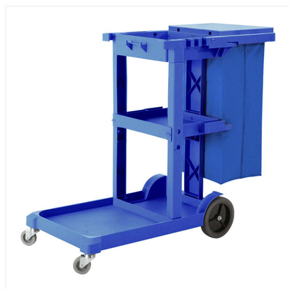 SOGA 3 Tier Multifunction Janitor Cleaning Waste Cart Trolley and Waterproof Bag with Lid Blue LUZ-FoodCart033GBlue