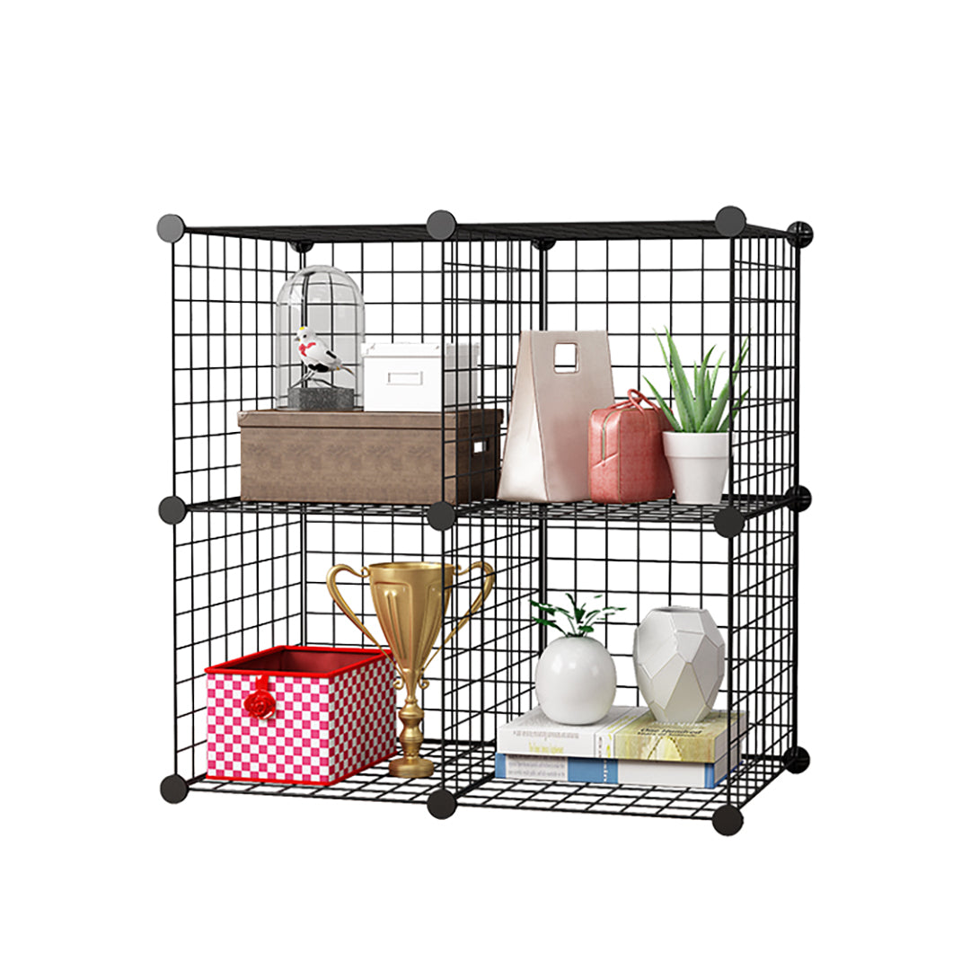 SOGA Black Portable 4-Cube Storage Organiser Foldable DIY Modular Grid Space Saving Shelf LUZ-NetBox2004