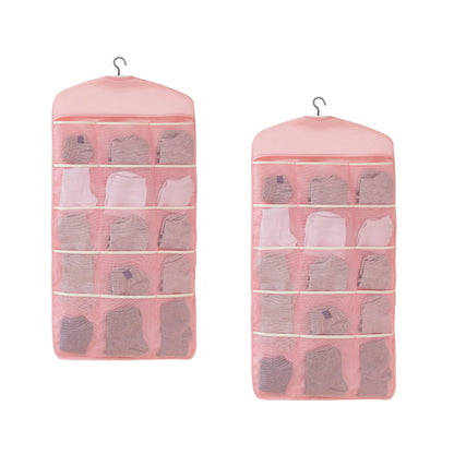 SOGA 2X Pink Double Sided Hanging Storage Bag Underwear Bra Socks Mesh Pocket Hanger Home Organiser LUZ-SBox26PNKX2