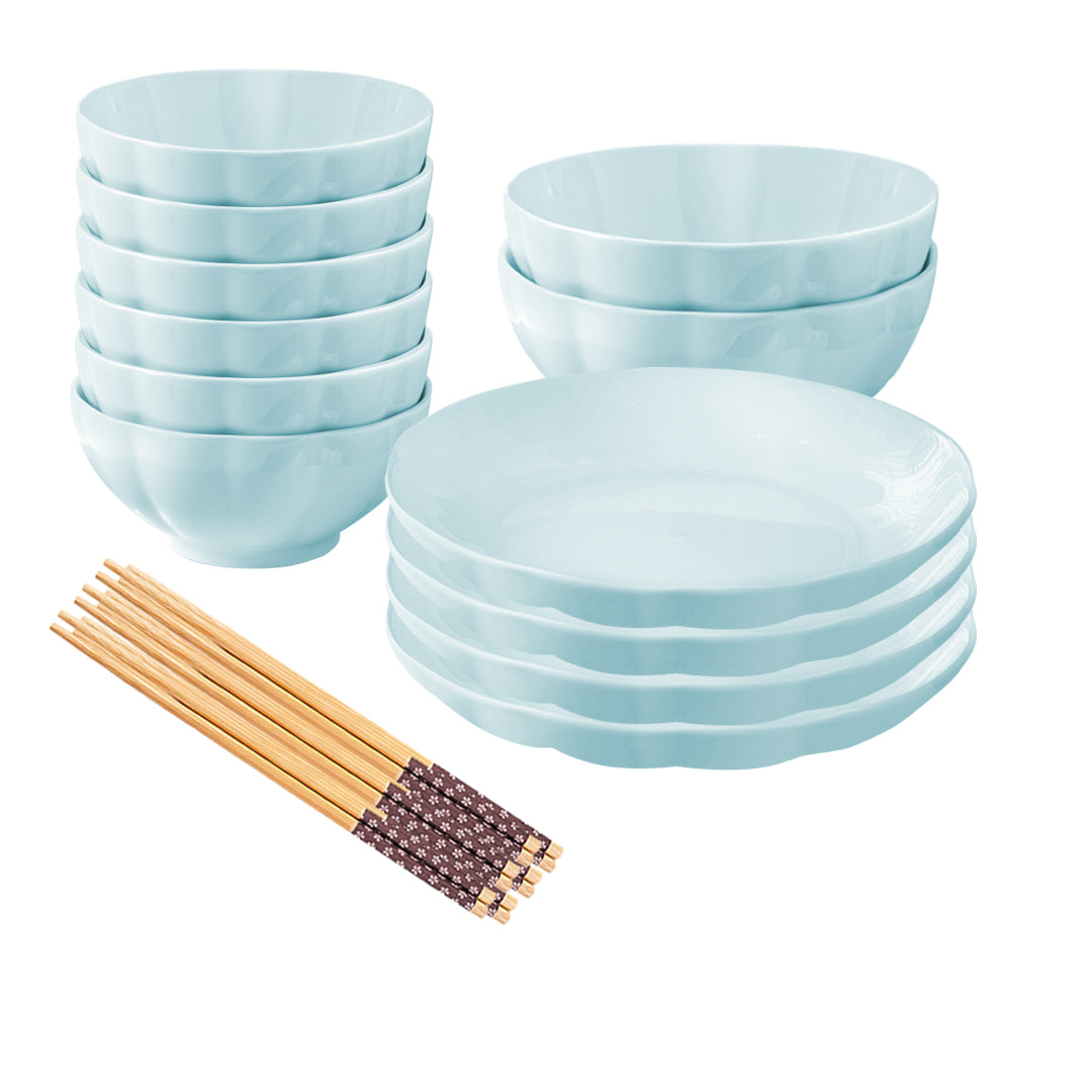 SOGA Light Blue Japanese Style Ceramic Dinnerware Crockery Soup Bowl Plate Server Kitchen Home Decor Set of 12 LUZ-BowlG439