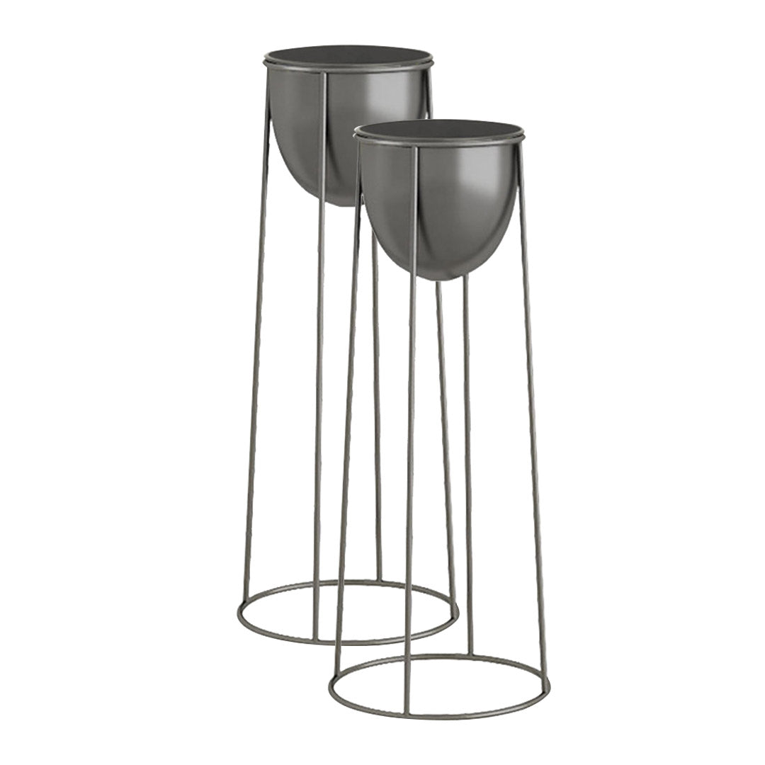 SOGA 2X 70cm Round Wire Metal Flower Pot Stand with Black Flowerpot Holder Rack Display LUZ-FPotH72RoundBLKX2