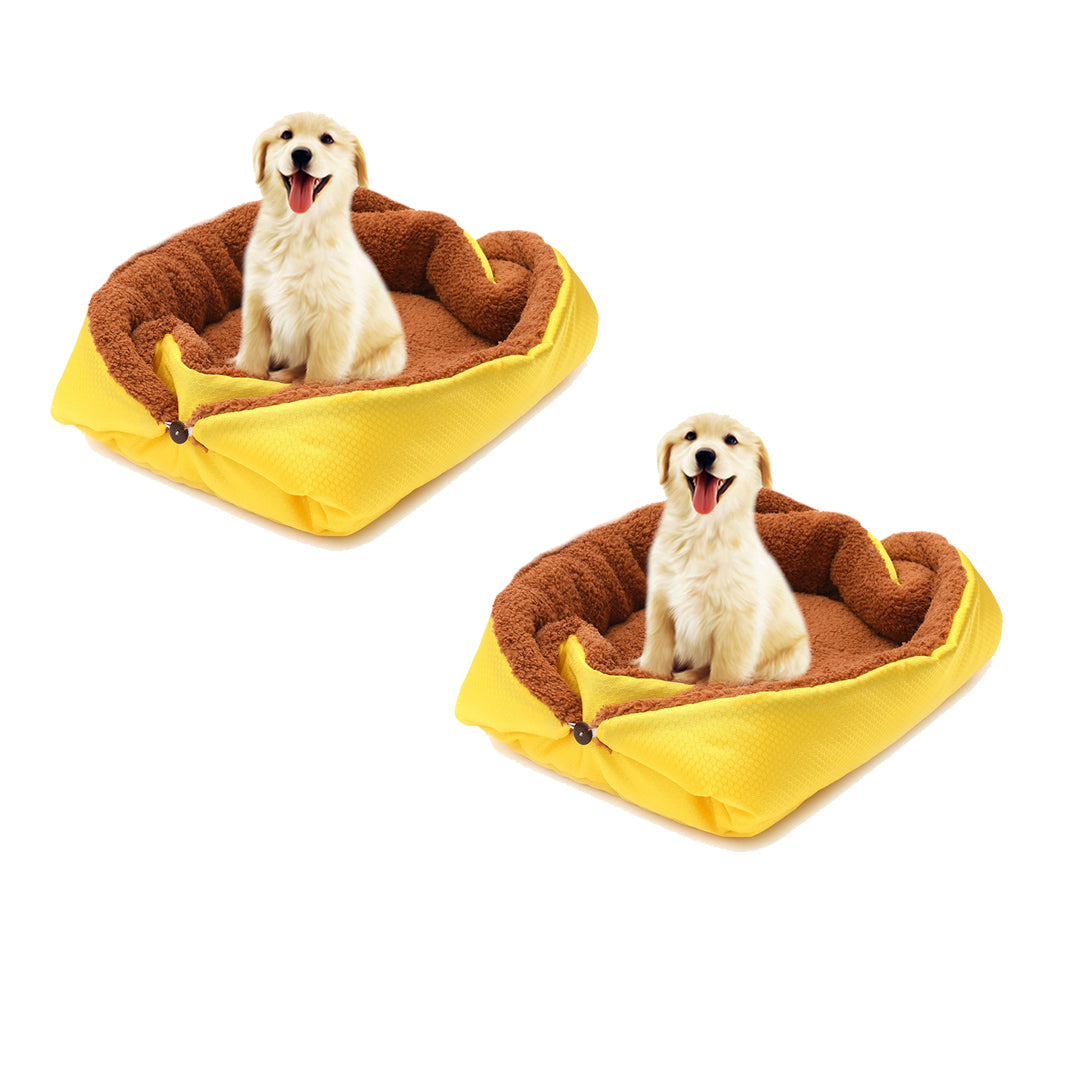 SOGA 2X Yellow Dual-purpose Cushion Nest Cat Dog Bed Warm Plush Kennel Mat Pet Home Travel Essentials LUZ-CarPetBag03X2